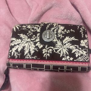 Floral Black and White Wallet with Pink Accents